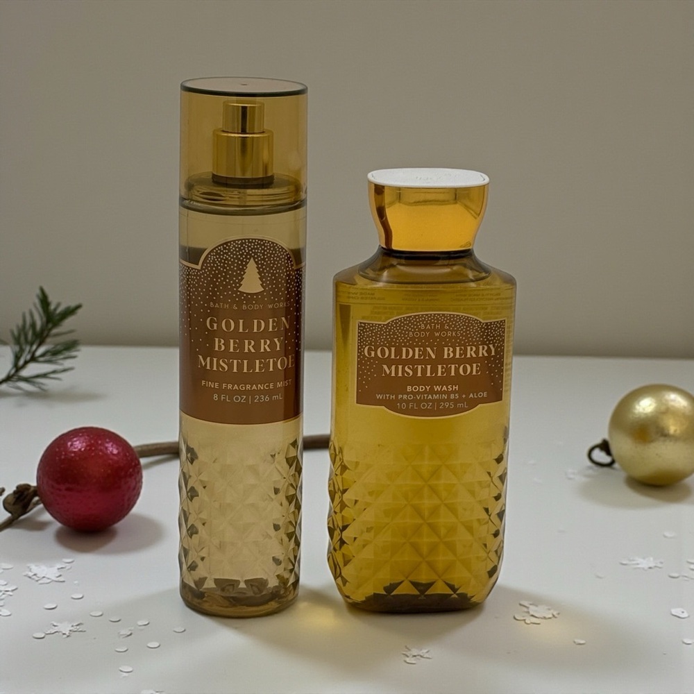 Bath & Body Works Golden Berry Mistletoe Body Wash and Fragrance Mist Set NWT